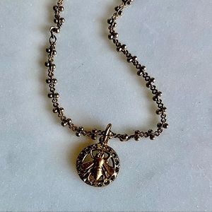 Catherine Popesco Gold Bee in Circle Crystal Pendant Necklace